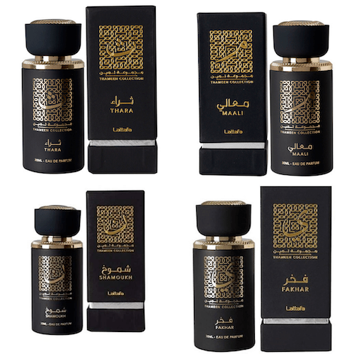 Lattafa Thameen Collection Combo of Maali, Fakhar, Shamoukh and Thara 30ml x 4 (Unisex Perfumes)
